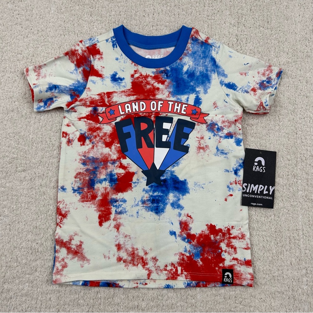 Rags to Raches Top Boys 2T White Multi Tie Dye Patriotic Stretch Tank Top